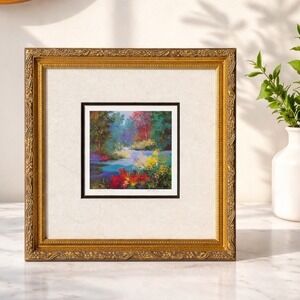 Alix Stefan Blue Woods Framed Landscape Print Gold Ornate Frame 12x12 Art Signed